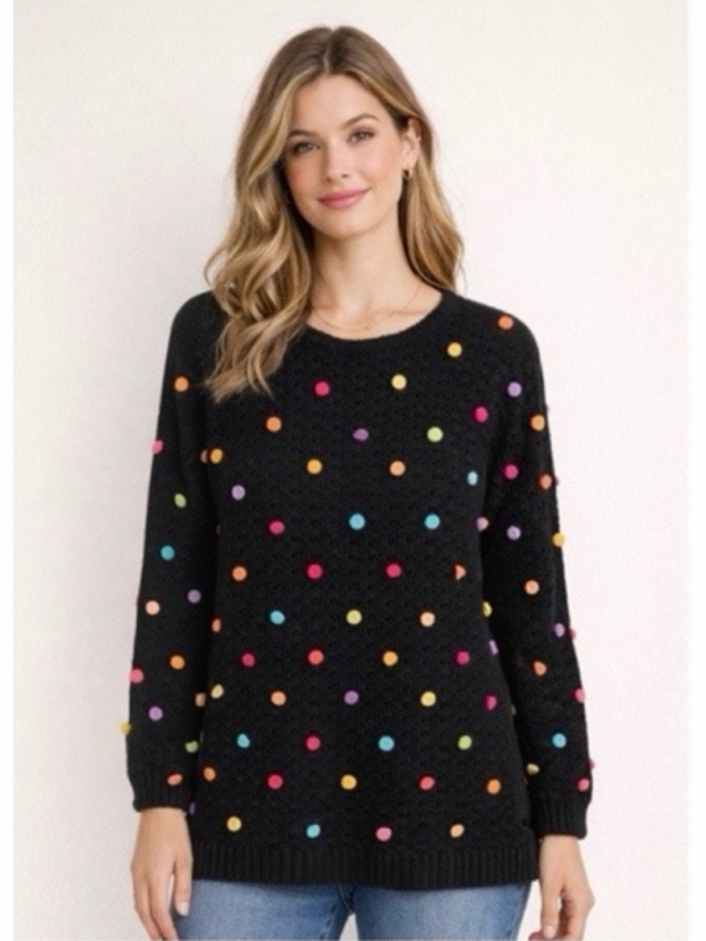 Hasting & Smith Vintage Open‎ Knit Pom-Pom Sweater